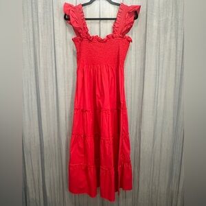 Hill House Red Ruffle Strap Midi Dress